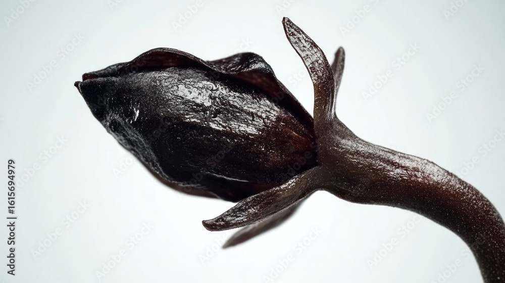Obraz premium Black Artistic Flower Sculpture on Light Background Captured in Close-Up with Unique Texture and Details
