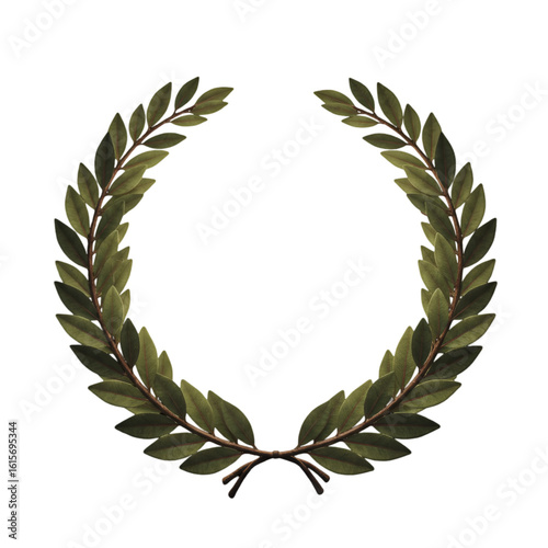 Isolated PNG Illustration Of A Realistic Laurel Wreath In Green Color