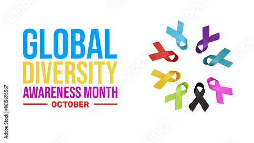 Colorful 3D Awareness Ribbons for Global Diversity Awareness Month – October Celebration of Unity and Inclusion
