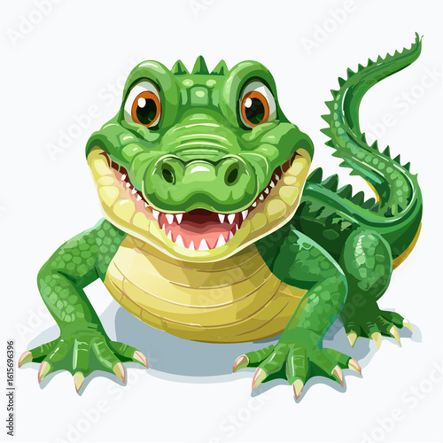 Cheerful Crocodile Cartoon Character with Big Eyes and a Friendly Smile Illustration