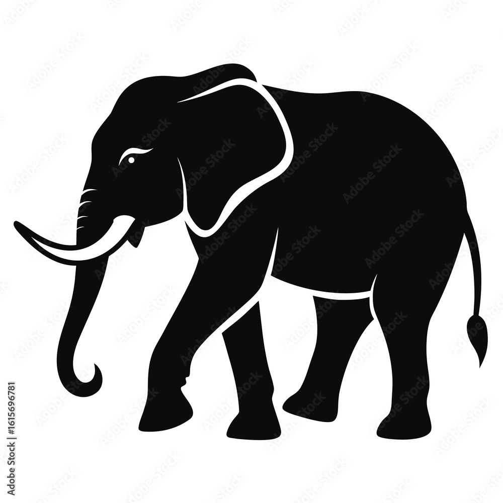 Fototapeta premium Stylized black elephant silhouette isolated on white background
