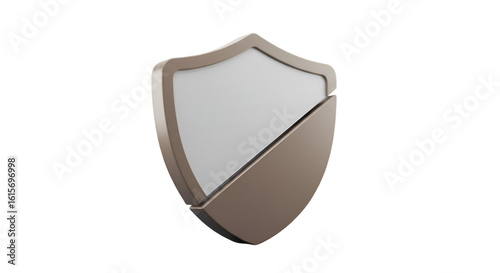 Metallic Shield 3D Illustration with Grey and Bronze Tones on Transparent Background