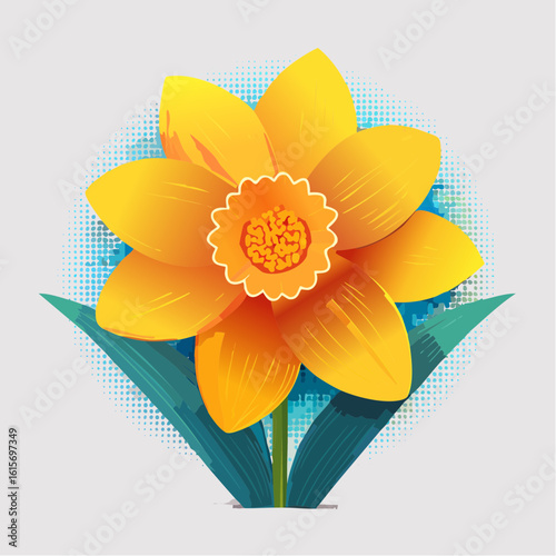 Vibrant Yellow Daffodil Blossom with Geometric Accents: A Springtime Celebration