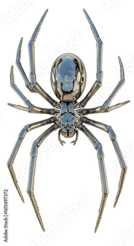 Metallic Spider Isolated On Black 3D Render Insect Illustration