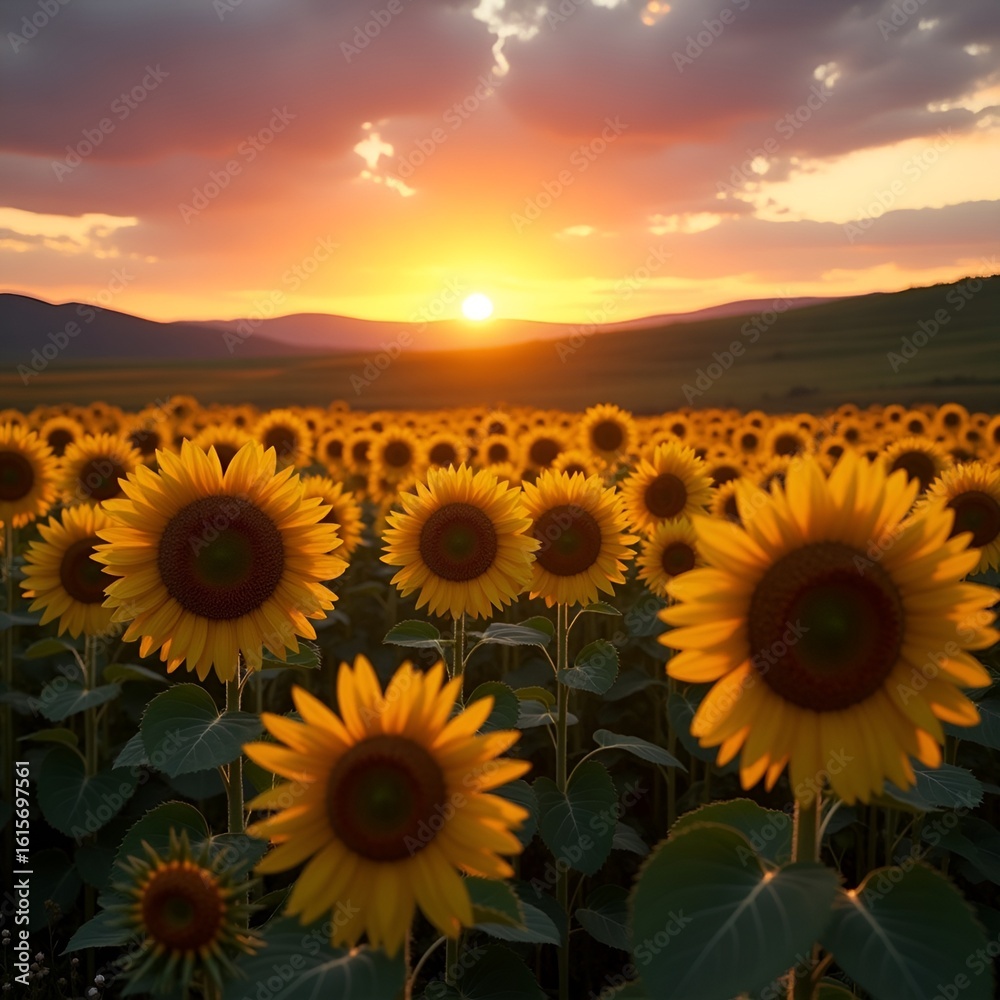 Fototapeta premium Field of blooming sunflowers 