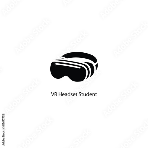 Black virtual reality headset icon with text V R Headset Student VR headset technology
