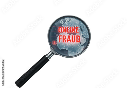 Online Fraud Illustration Magnifying Glass With World Map Detail