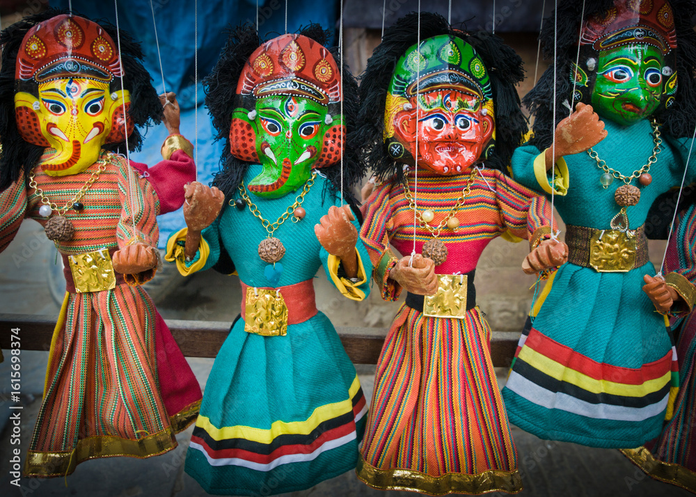 Fototapeta premium Traditional Nepalese puppets, or marionettes, called 