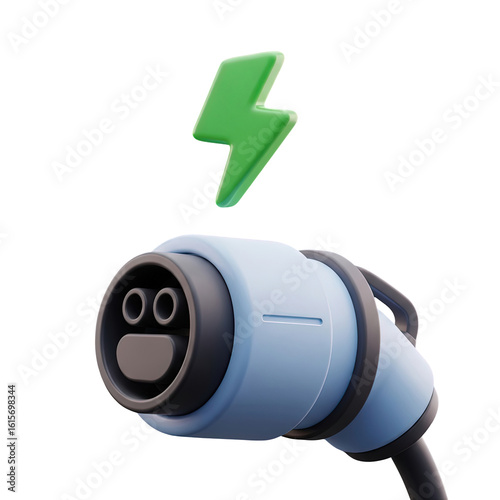 A 3d matte ev charging connector icon for green energy concepts