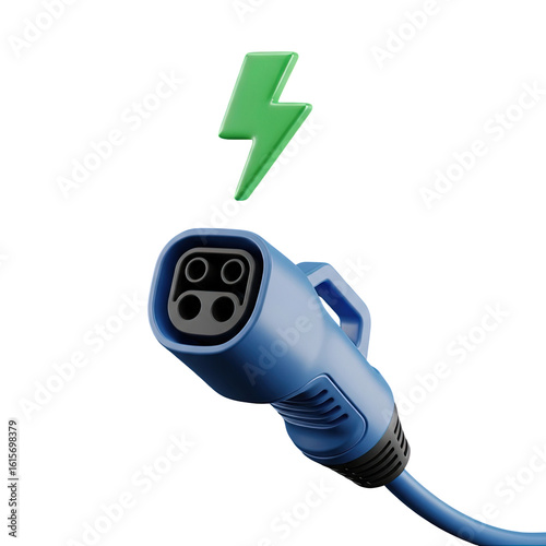 A 3d matte ev charging connector icon for green energy concepts