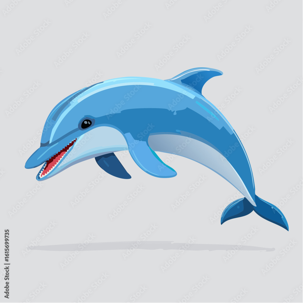 Obraz premium Cartoon Dolphin Illustration with Blue and White Colors on a Plain Background