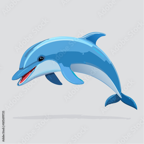 Cartoon Dolphin Illustration with Blue and White Colors on a Plain Background