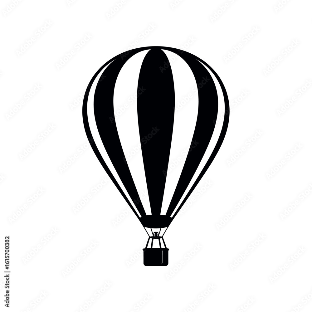 Fototapeta premium Black and white striped hot air balloon with basket airship zeppelin