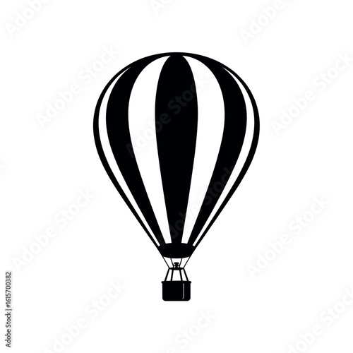Black and white striped hot air balloon with basket airship zeppelin