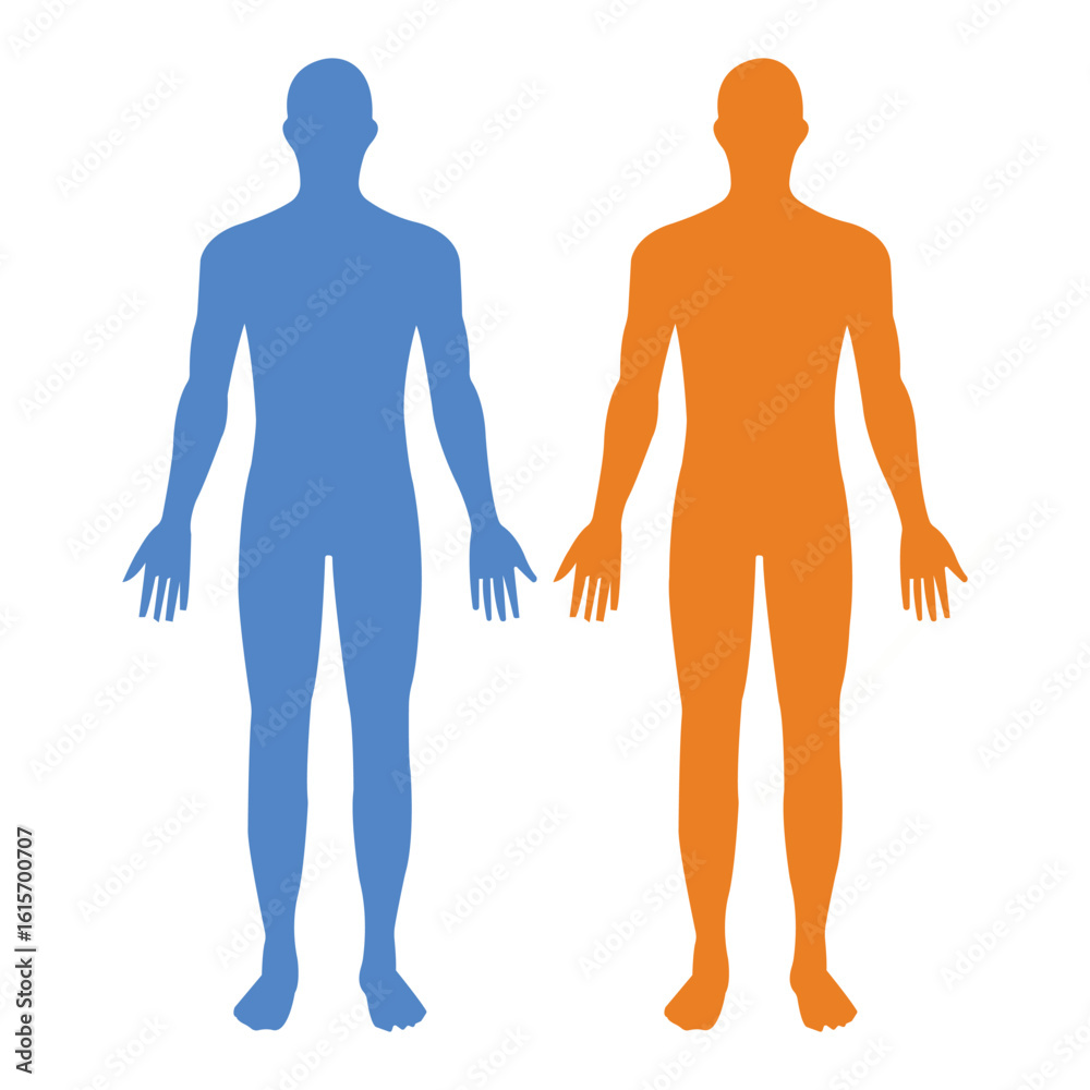 Dual human silhouettes in blue and orange Dual human silhouettes in blue and orange