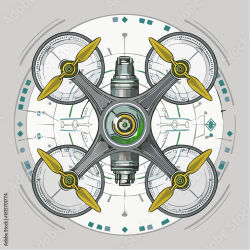 Intricate steampunk drone illustration with clockwork gears and a vintage design concept