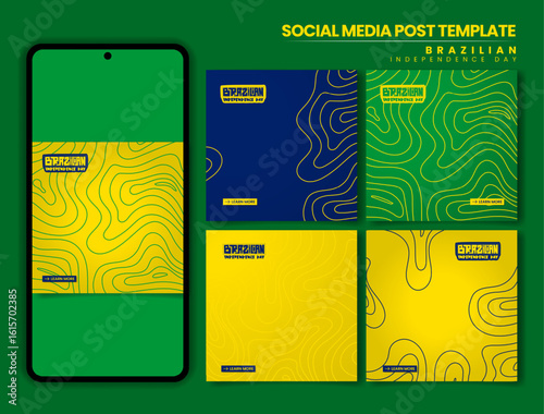 Brazil independence day. set of carousel post design with abstract fluid line art background