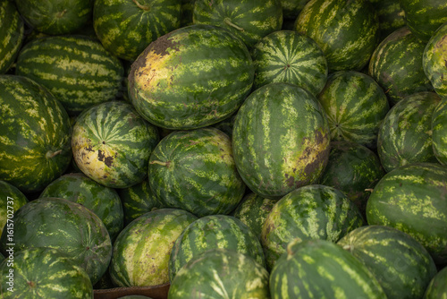 Watermelons at the farmers market. Selective focus. nature.