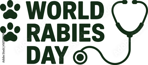World Rabies Day Vector Illustration with Stethoscope and Paw Prints for Global Animal Health Awareness and Disease Prevention Campaign