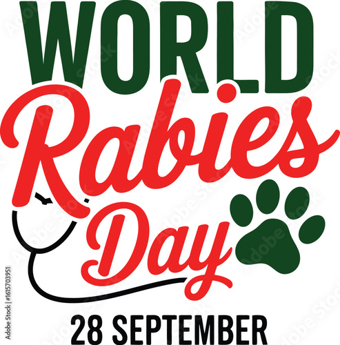 World Rabies Day Vector Illustration with Stethoscope, Paw Print, and 28 September Awareness Text for Global Health Campaign and Prevention Design