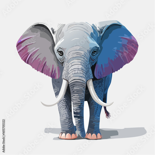 Majestic elephant illustration in vibrant colors showcasing detail of artistic composition