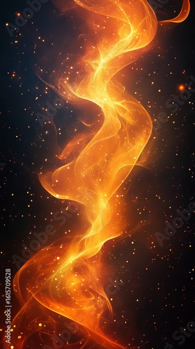 Swirling Fire Stream with Golden Particles on Dark Background