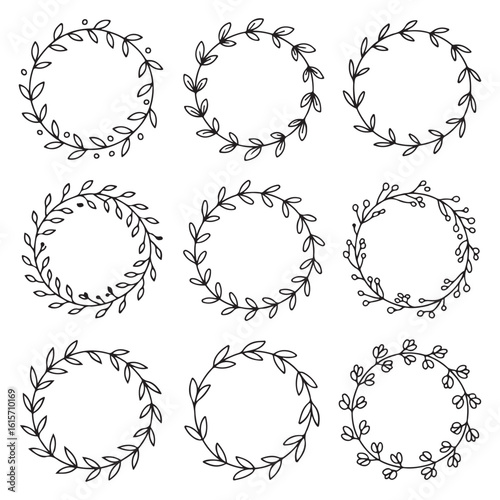 Wallpaper Mural Delicate floral wreaths and circular leafy borders leaves Torontodigital.ca