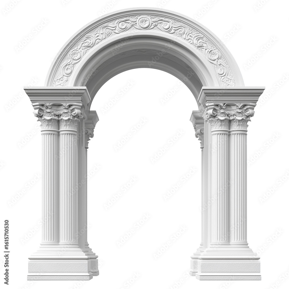 Fototapeta premium Greek-style arch white isolated on transparent background, Clipart png