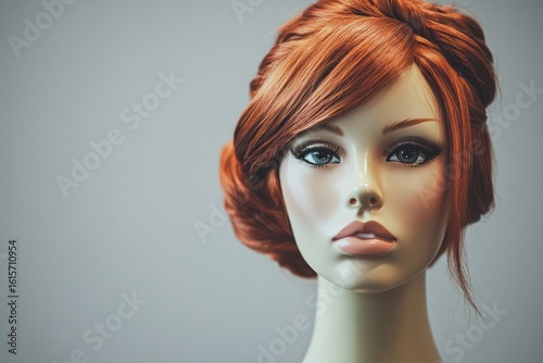 Mannequin with elegant hairstyle under studio lighting