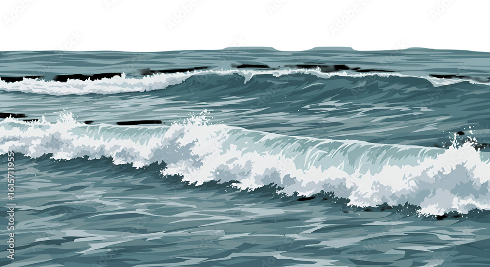 Fototapeta premium Pixel Art Illustration Of The Ocean Waves With Pixelated Blue Water Background