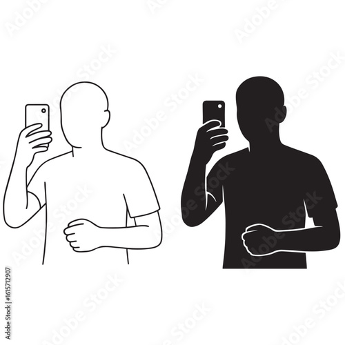 Selfie via smartphone making a photo of yourself vector silhouette
