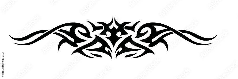 Fototapeta premium tattoo.A symmetrical black and white tribal art pattern features a central diamond with intricate geometric lines,