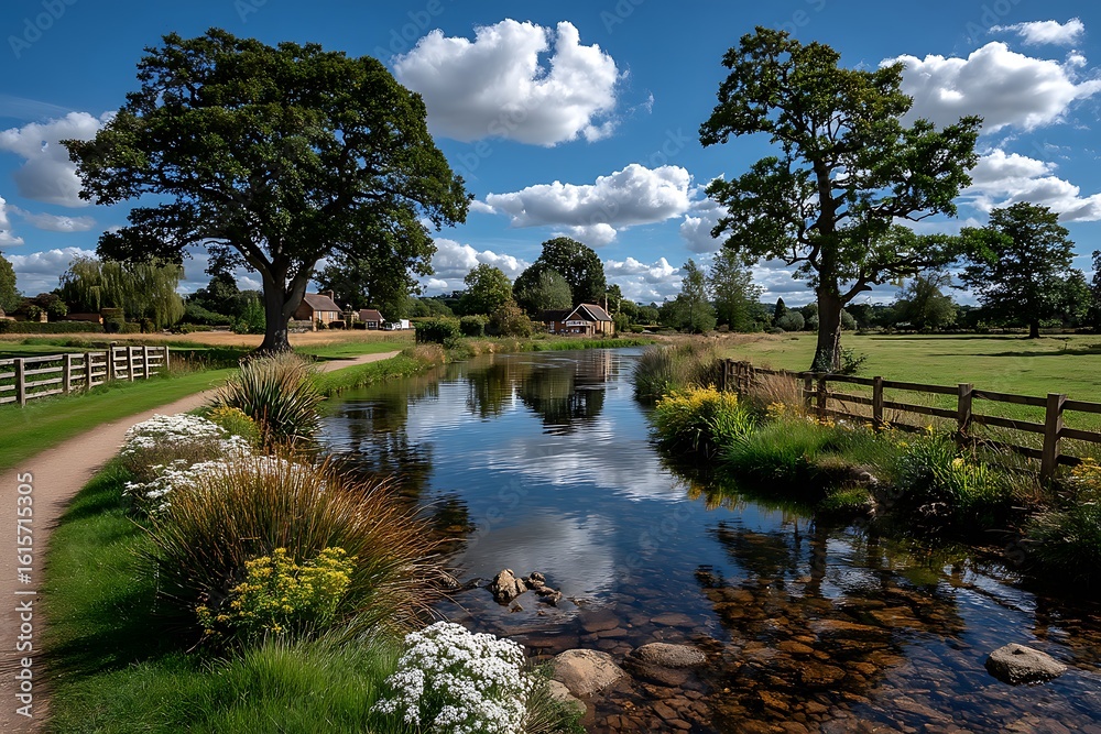 Fototapeta premium Quiet nature path beside fresh stream high resolution picture