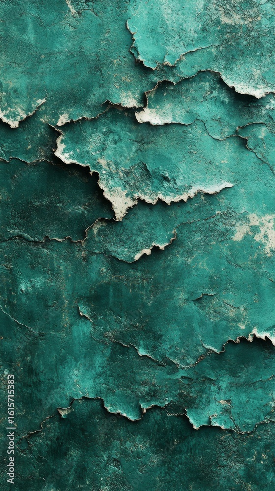Obraz premium Peeling Paint Texture in Teal and White Distressed Wall Surface