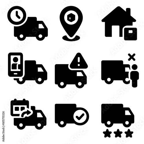 Delivery Icons Collection. Solid style icons of delivery and logistics: estimated delivery, select pickup point, home delivery