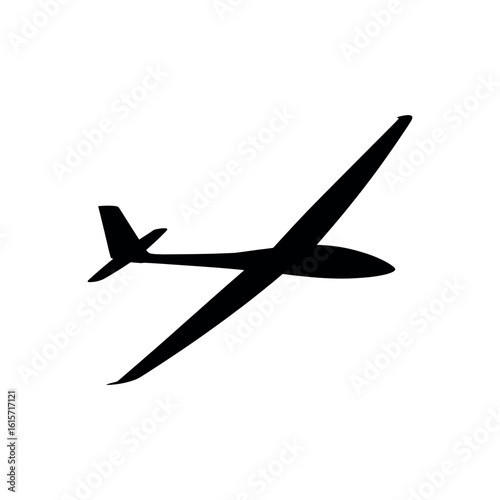 Black silhouette of a glider airplane in flight against a white background aircraft aviation