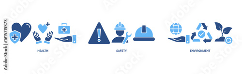 HSE banner web icon vector illustration for Health Safety Environment in the corporate occupational safety and health