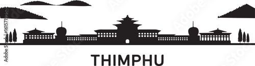 Thimphu Skyline Silhouette Bhutanese Capital City Vector Design on White Background