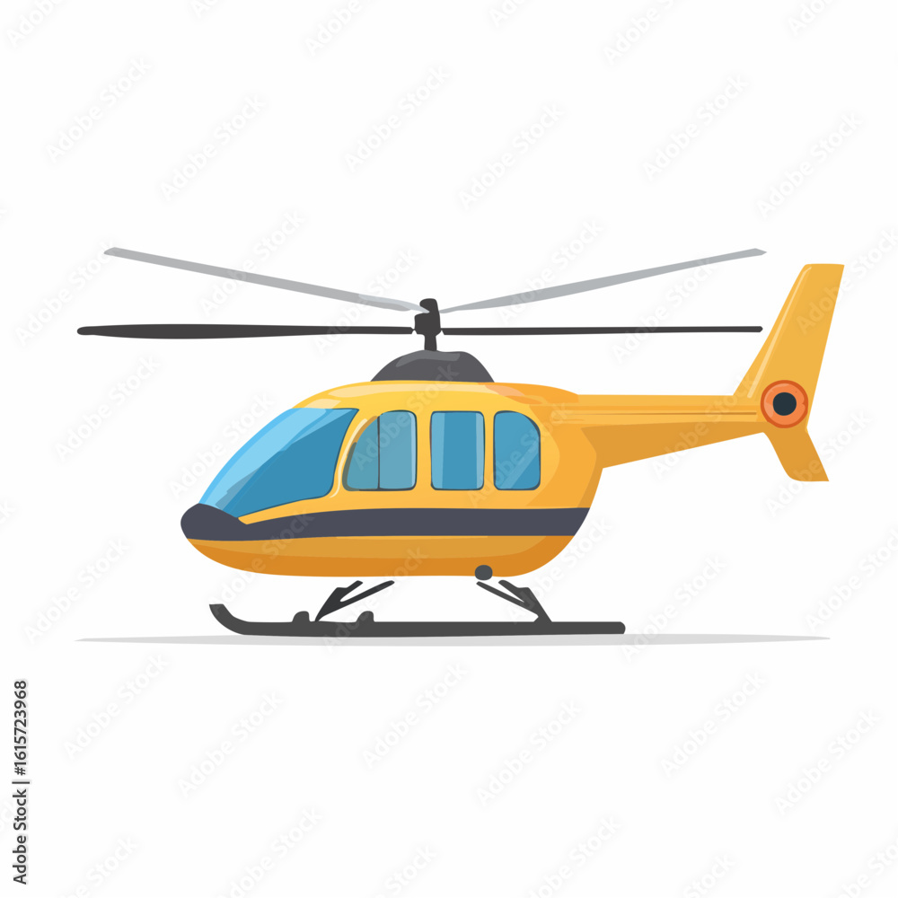 Fototapeta premium Cartoon Helicopter in Flight with Yellow Body and Open View for Aviation Purpose