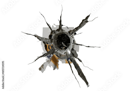 Realistic 3D Image of Bullet Hole Breakage on Transparent Isolated Background