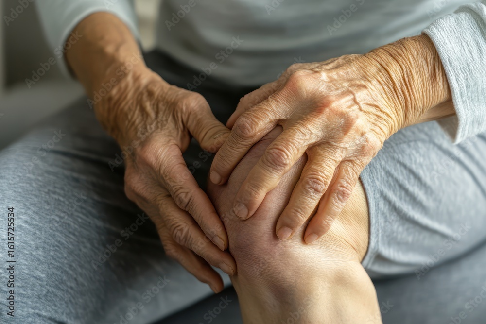 Fototapeta premium Elderly man with leg pain from arthritis at home