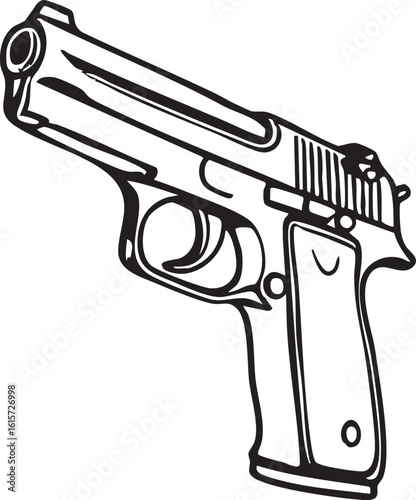 Modern Outlined Pistol Depiction on White Background Handgun Icon Design Element