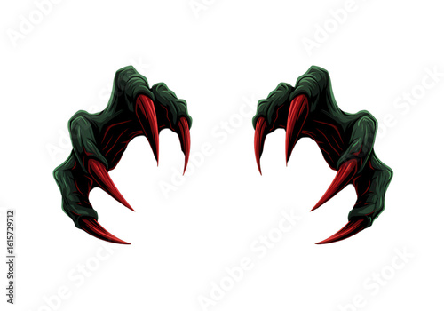 Pixel Art Claw Hand Monster Black Red Isolated Transparent Background