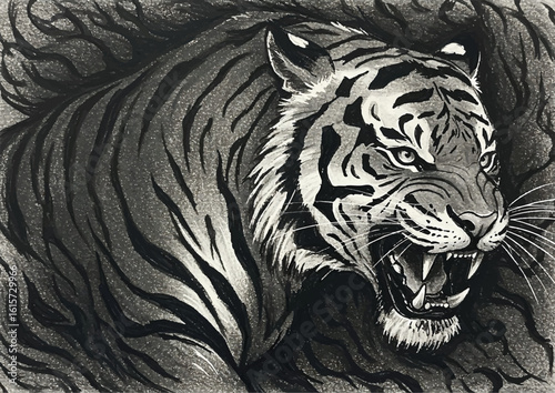 Tigger lines art carbon painting for decorate new products. wildlife, biological, draw, dangerous, natural, elegant, terrifying, arrogant, cat, animal, feline, art, beauty, fashion .	
