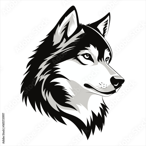 Majestic Wolf Head Vector Illustration - Black and White Wild Dog Design