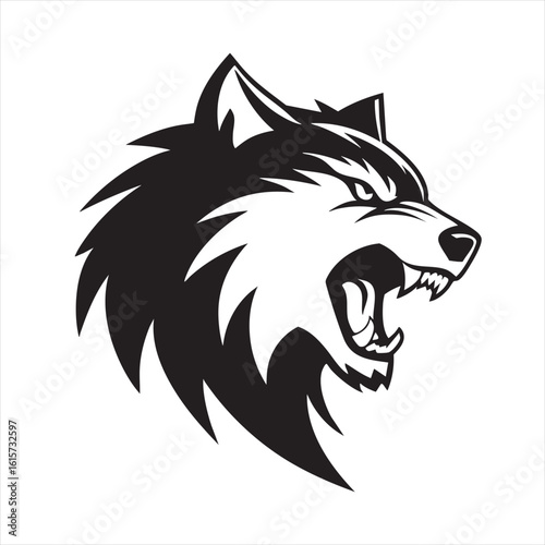 Roaring Wolf Head Vector – Black and White Tribal Style Animal Logo
