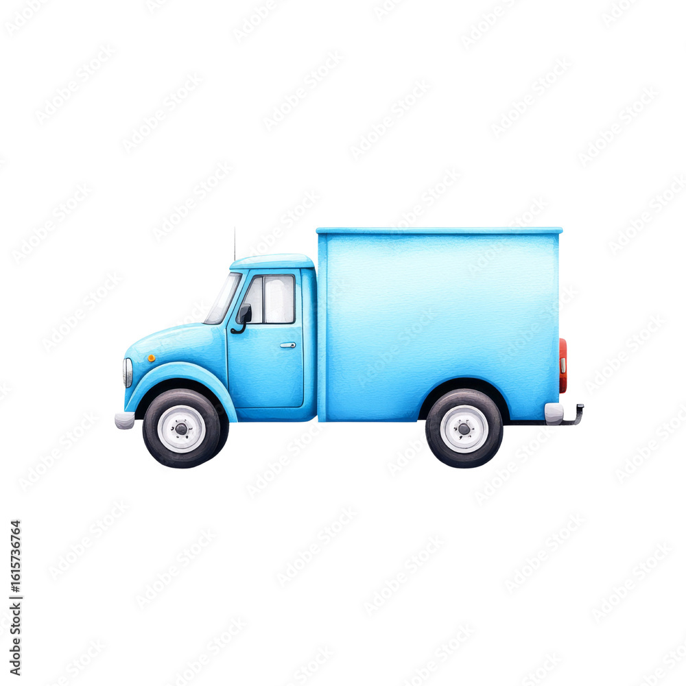 Fototapeta premium Cartoon blue delivery truck illustration
