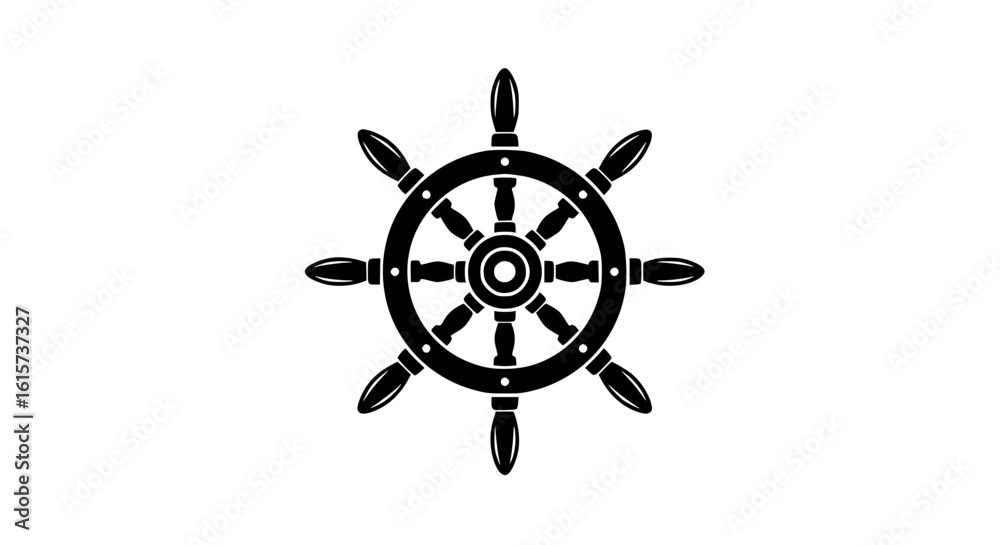 Fototapeta premium Ship’s steering wheel minimalist black and white icon