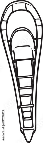 Minimalist Line Drawing of Traditional Snowshoe for Winter Activity on White Canvas