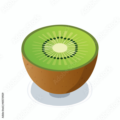 Isometric Illustration of a Sliced Kiwi Fruit with Visible Seeds and Texture Detail